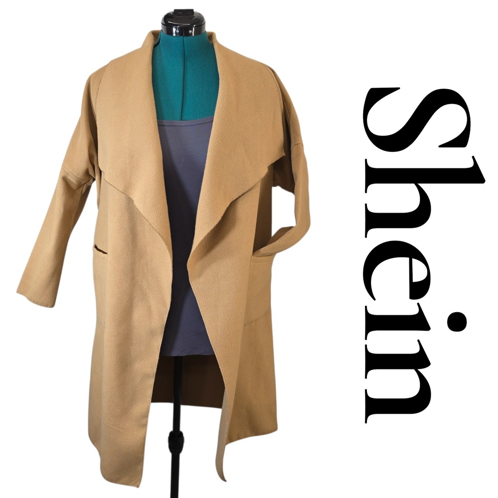 Shein Womens Camel Tan Waterfall Open Front Duster Coat‎ Jacket Small